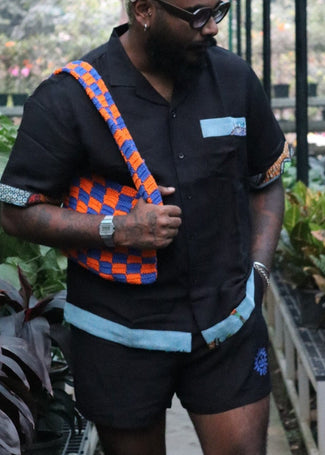 Napa Shorts - Aari Embroidery in 'Midnight Black Linen'