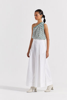 One Shoulder Top Co-Ord ( Set Of 2 ) - Jade Check
