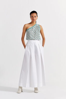 One Shoulder Top Co-Ord ( Set Of 2 ) - Jade Check