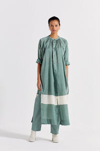 Panel Gather Neck Shirt Co-Ord (Set Of 2) - Jade