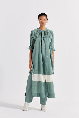 Panel Gather Neck Shirt Co-Ord (Set Of 2) - Jade