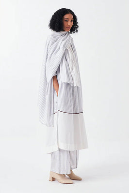 Panel Gather Neck Shirt White