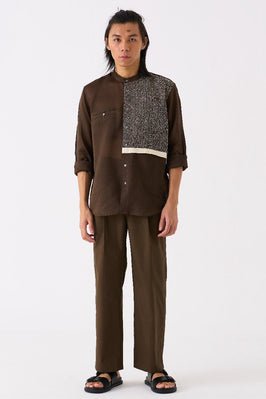 Panelled Embroidered Detail Shirt Hunter Green