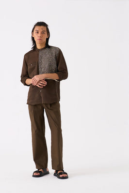 Panelled Embroidered Detail Shirt Hunter Green
