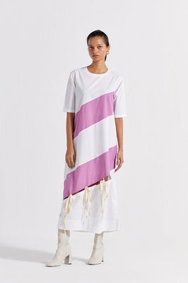 Self Tie Panel Dress - White And Lilac