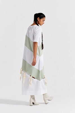 Self Tie Panel Dress - White And Mint