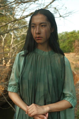 Sheer Bottom Frill Dress - Jade