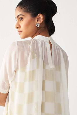 Sheer Bottom Frill Dress - Lime Check