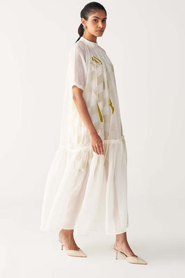 Sheer Bottom Frill Dress - Lime Check
