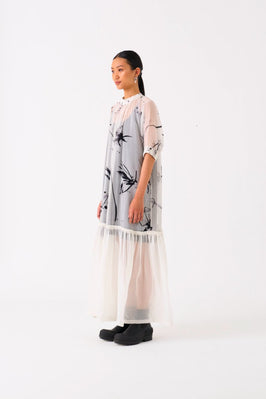 Sheer Bottom Frill Dress White