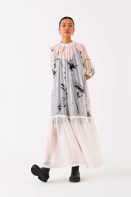 Sheer Bottom Frill Dress White