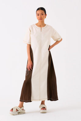 Side U Pleat Dress Ivory