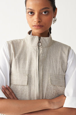 Sleeveless Emb. Pocket Bomber
