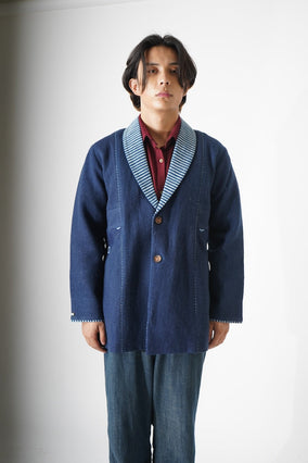 Tashi lapel Coat - indigo men