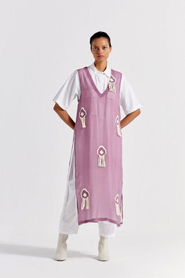 V-Neck Fringe Overlay Co-Ord ( Set Of 3 ) - Lilac