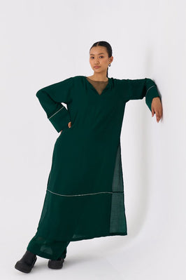 V Neck Kaftan Co Ord Set Of 2 Forest Green