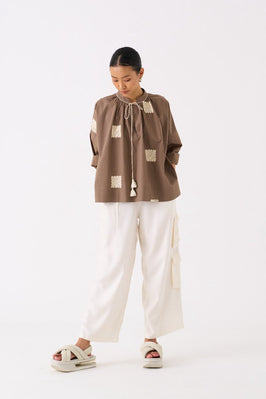 Wave Emb. Top Co Ord Set Of 2 Cedar